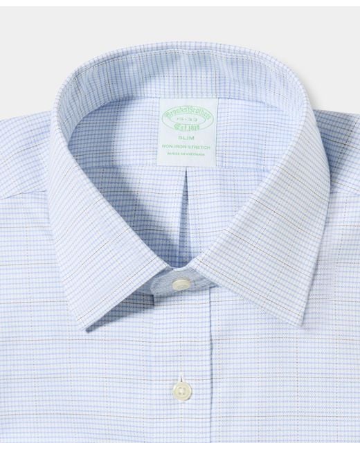 Brooks Brothers Blue Slim Fit Non-Iron Checked Royal Oxford Shirt With Ainsley Collar for men