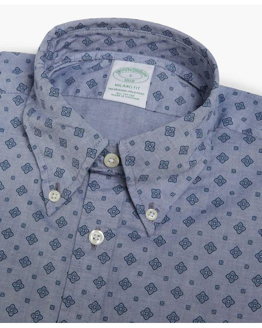 Brooks Brothers Blue Milano Slim-Fit Sport Shirt, Broadcloth, Button-Down Collar for men