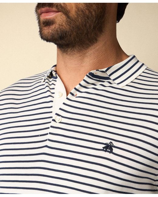 Brooks Brothers Gray Striped Cotton-Silk-Linen Knit Polo for men