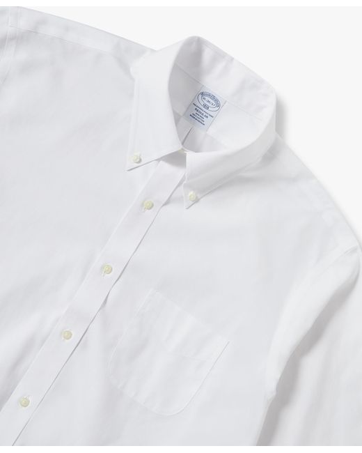 Brooks Brothers White Regular Fit Non-Iron Dress Shirt With Polo Button Down Collar for men