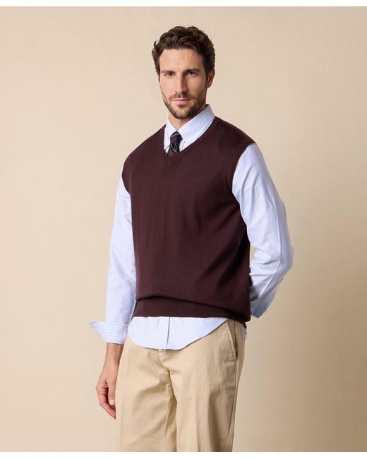 Brooks Brothers Brown Merino Wool Sweater Vest for men