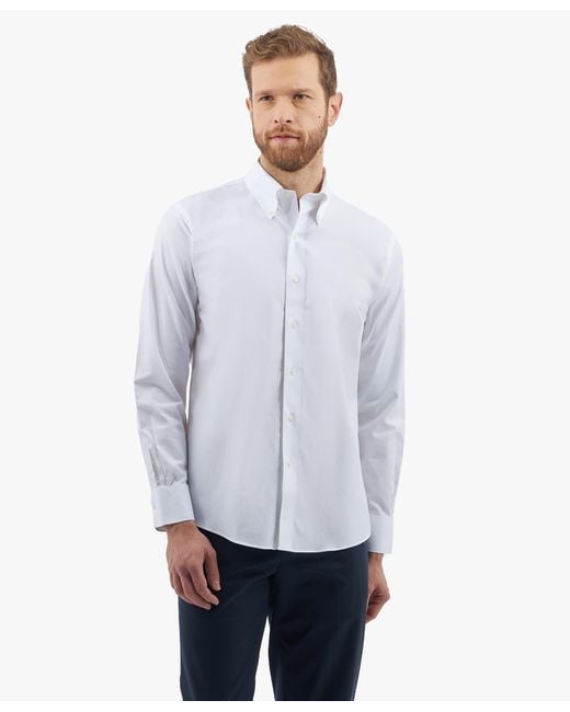 White Regular Fit Non-iron Stretch Supima Cotton Twill Dress Shirt With Button Down Collar Brooks Brothers de hombre de color Blue