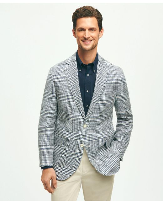 Brooks Brothers Blue Classic Fit 1818 Check Sport Coat In Linen-cotton Blend for men