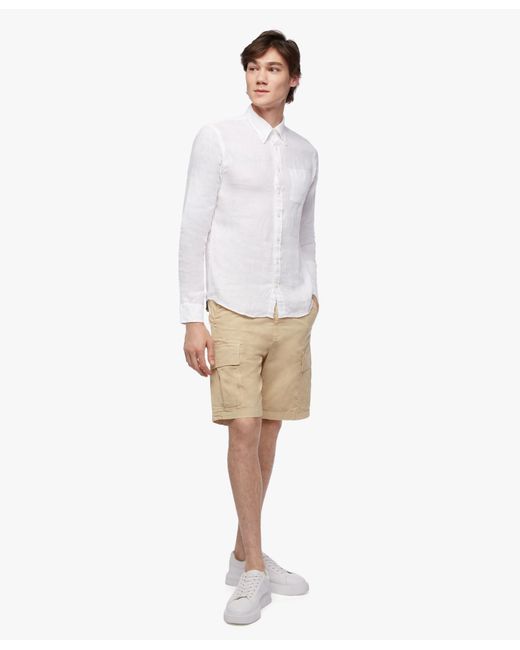 Brooks Brothers White Regular Fit Irish Linen Sport Shirt for men