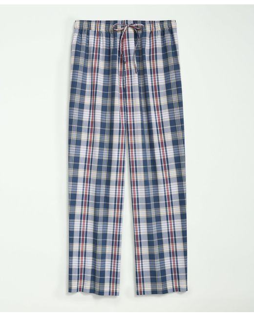 Brooks Brothers Blue Cotton Madras Pattern Lounge Pants for men