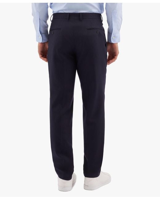 Navy Blue Wool Blend Regular Fit Trousers With Pleats Brooks Brothers de hombre