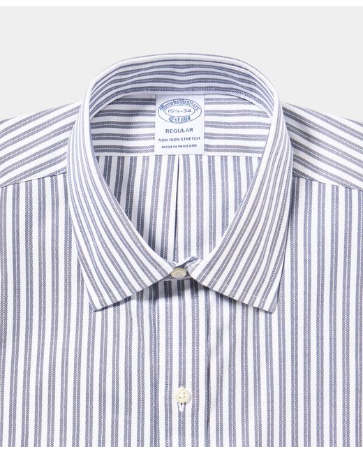 Brooks Brothers Blue Regular Fit Non-Iron Striped Supima Cotton Shirt With Ainsley Collar for men