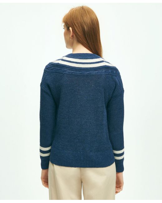 Brooks Brothers Blue Relaxed Linen Tennis Sweater