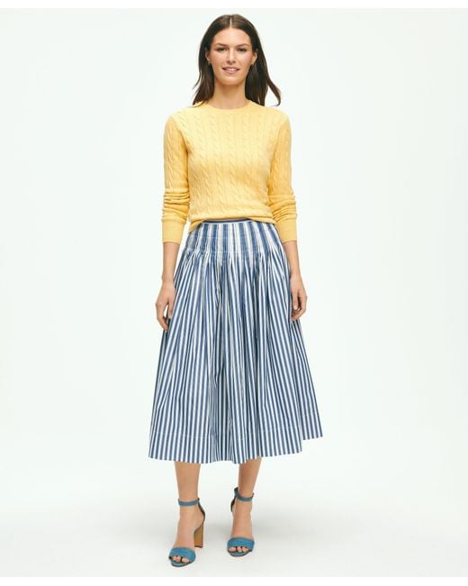 Brooks Brothers Blue Striped A-line Skirt In Cotton
