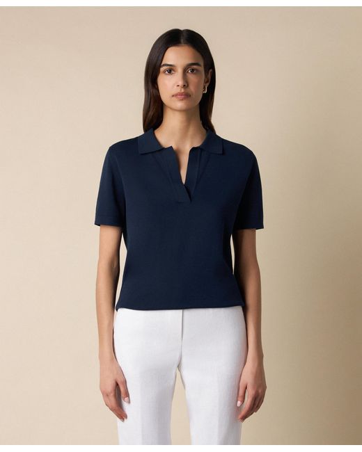 Brooks Brothers Blue Open Collar Cotton Knit Polo