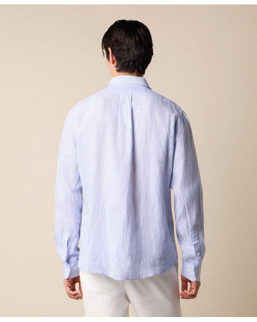 Brooks Brothers Blue Slim Fit Linen Shirt With Spread Collar for men