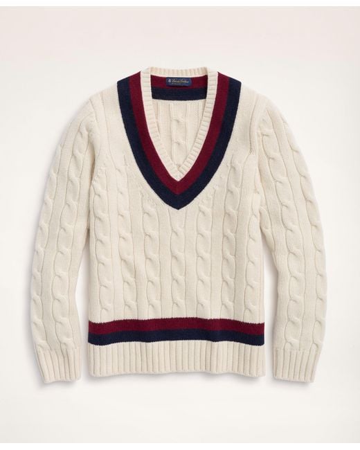 Brooks Brothers Merino Wool Cashmere Tennis Sweater in Cream (Natural