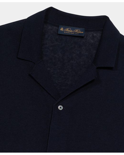Brooks Brothers Blue Cotton-Linen Knit Polo Shirt for men