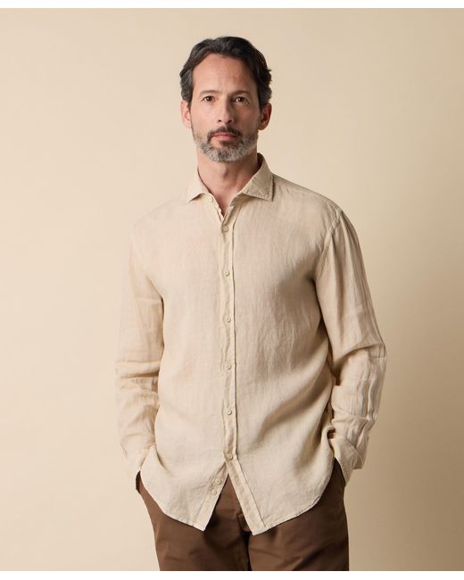 Brooks Brothers Natural Regular Fit Linen Shirt With Spread Collar for men