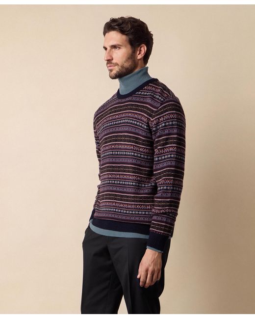 Brooks Brothers Blue Fair Isle Lambswool Crewneck Sweater for men