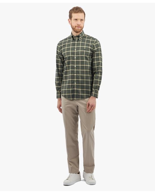 Dark Green Regular Fit Non-iron Stretch Cotton Shirt With Button-down Collar Brooks Brothers de hombre