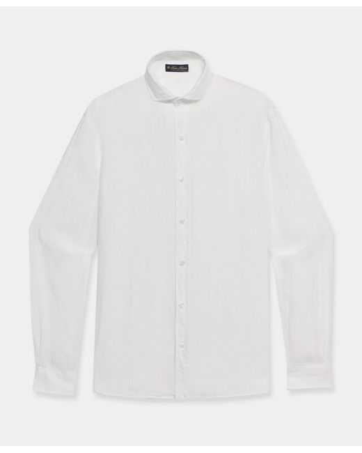 Brooks Brothers White Slim Fit Linen Shirt With Spread Collar for men