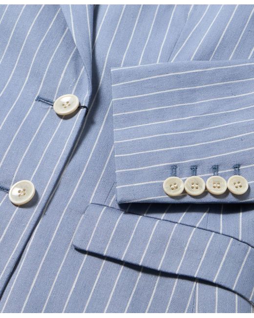 Brooks Brothers Blue Pinstripe Linen Blend Double-Breasted Blazer
