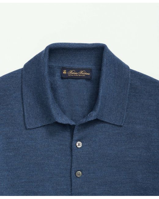 Brooks Brothers Blue Fine Merino Wool Sweater Polo for men