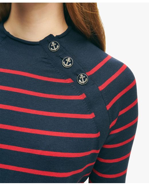 Navy And Red Mariner Striped Silk-cotton Sweater di Brooks Brothers