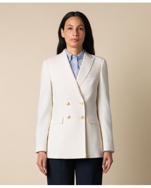 Brooks Brothers White Double Breasted Wool Blend Blazer With Buttons