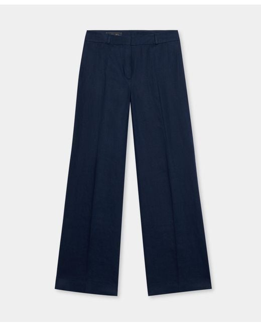 Brooks Brothers Blue Wide Leg Tailored Linen Trousers