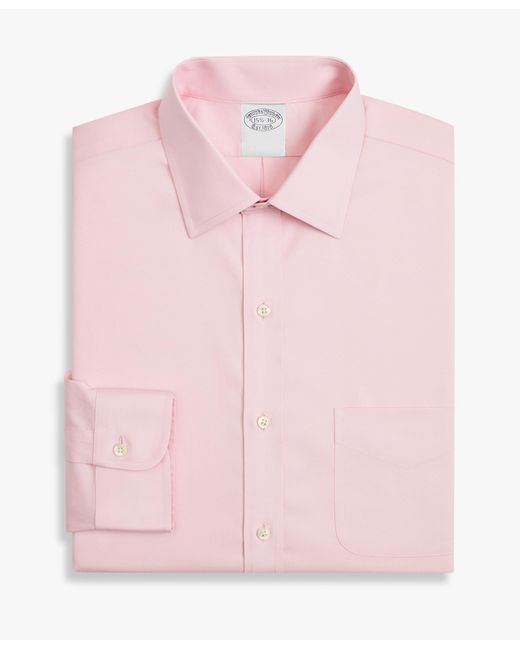 Brooks Brothers Pink Regular Fit Non-Iron Stretch Cotton Dress Shirt With Ainsley Collar for men