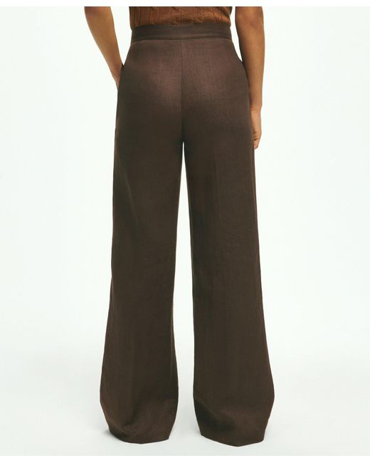 Brooks Brothers Brown Pleated Wide-leg Linen Trousers