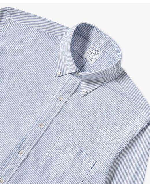 Blue Striped Regular Fit Us Oxford Cloth Dress Shirt With Button-down Collar Brooks Brothers de hombre