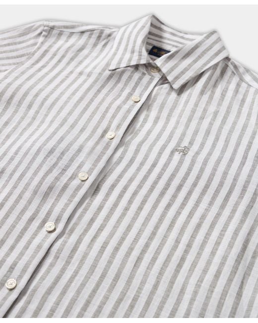 Brooks Brothers White Relaxed Fit Striped Linen Shirt Design