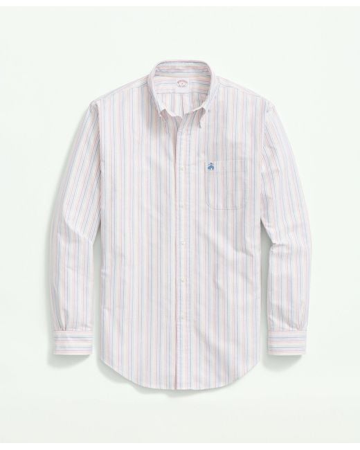Brooks Brothers White Original Polo Button-down Oxford Shirt, Pride Candy Stripe