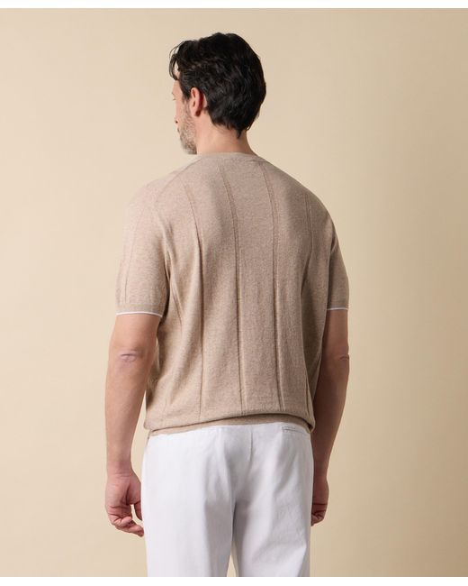 Brooks Brothers Natural Flat Rib Cotton-Linen Henley T-Shirt for men
