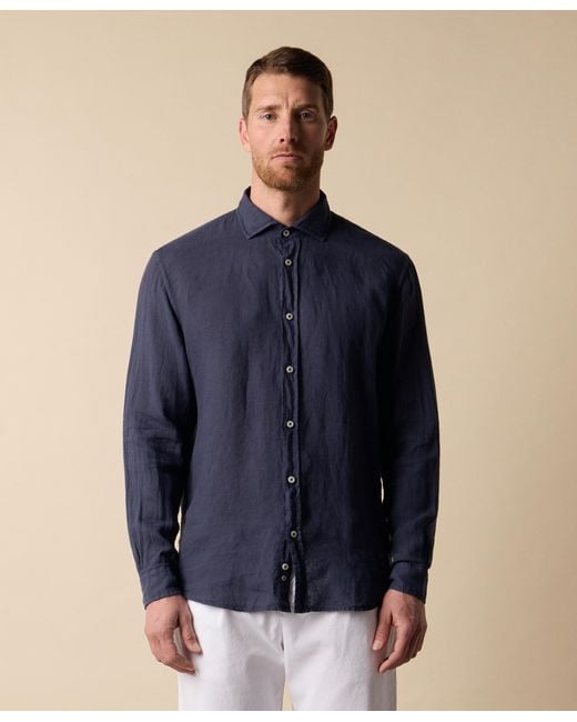 Brooks Brothers Blue Slim Fit Linen Shirt With Spread Collar for men