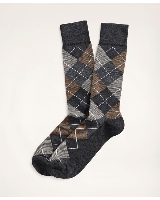 Brooks Brothers Gray Feeder Stripe Argyle Crew Socks for men