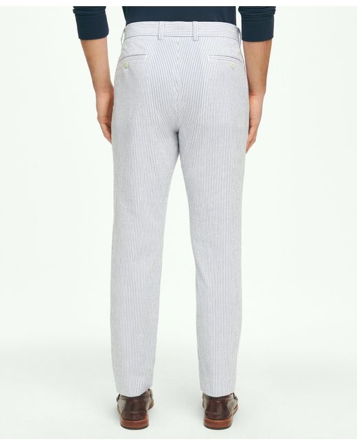 Brooks Brothers Blue Slim Fit Cotton Seersucker Pants In Classic Stripe for men