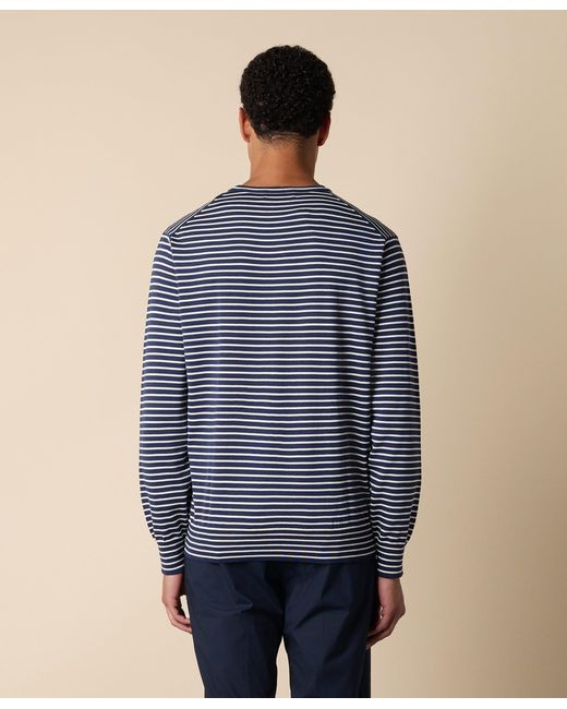 Brooks Brothers Blue Striped Cotton-Silk-Linen Crewneck for men