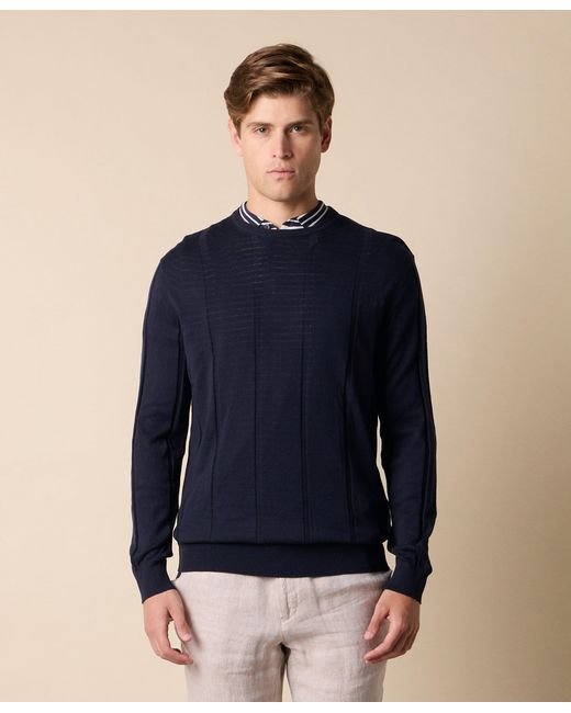 Brooks Brothers Blue Crewneck Cotton-Linen Sweater for men