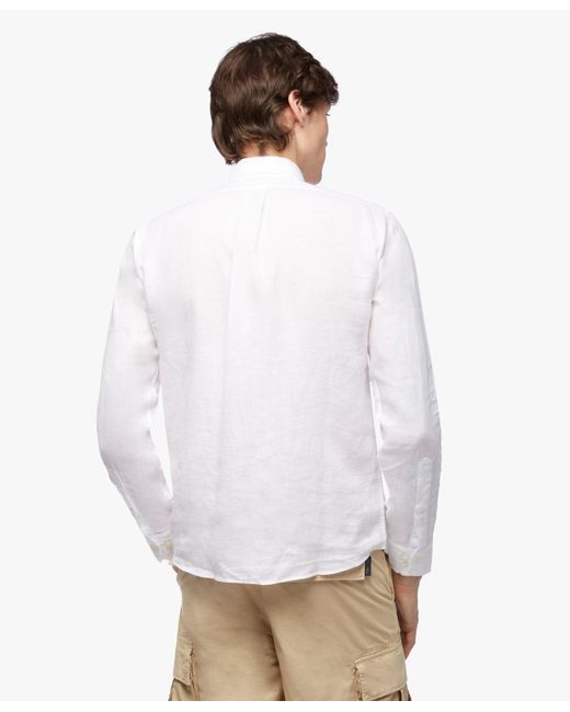 Brooks Brothers White Regular Fit Irish Linen Sport Shirt for men