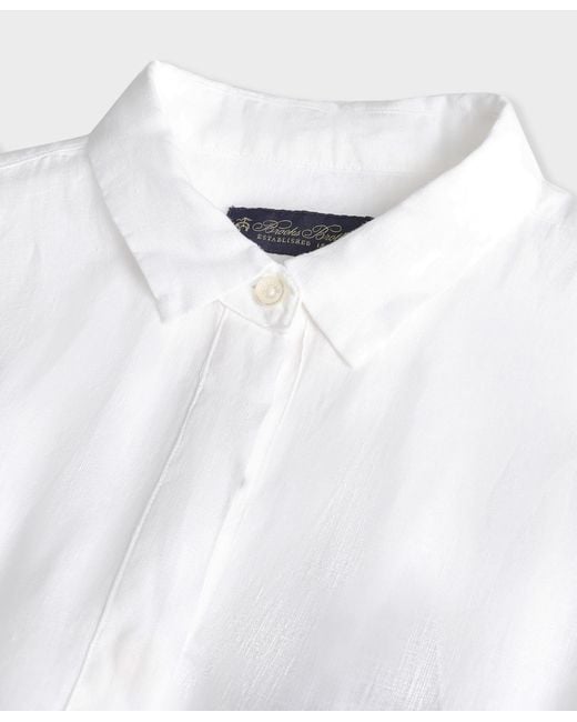 Brooks Brothers White Leinen-Gürtel-Hemd-Kleid
