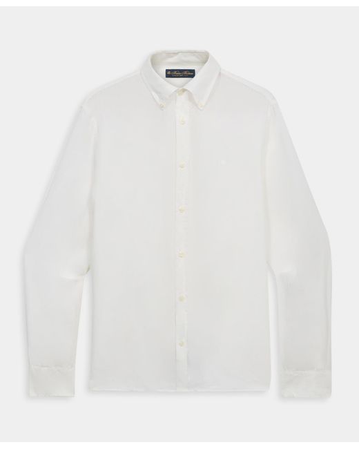 Brooks Brothers White Slim Fit Linen Shirt With Button Down Collar for men