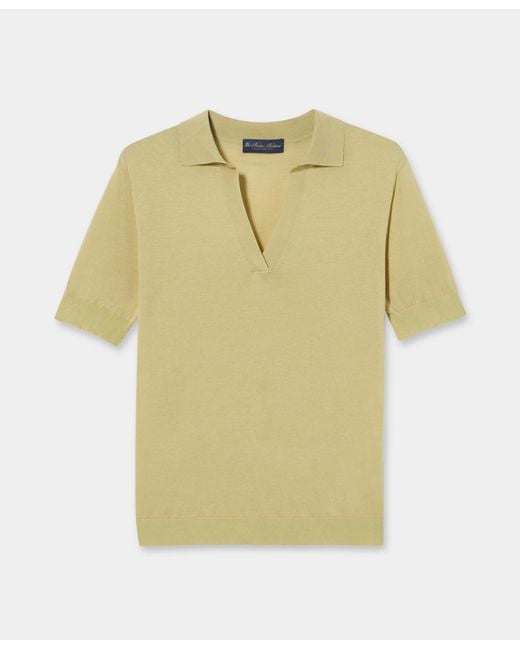 Brooks Brothers Yellow Silk Blend Knit Polo With Johnny Collar
