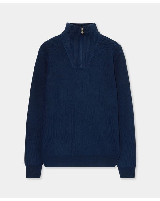 Brooks Brothers Blue Half Zip Merino Wool Sweater for men