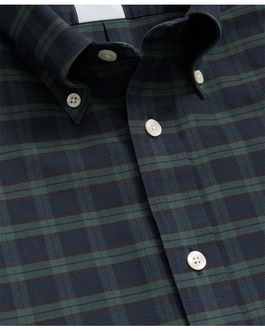 Brooks Brothers Blue Slim Fit Non-Iron Plaid Stretch Oxford Shirt With Button Down Collar for men