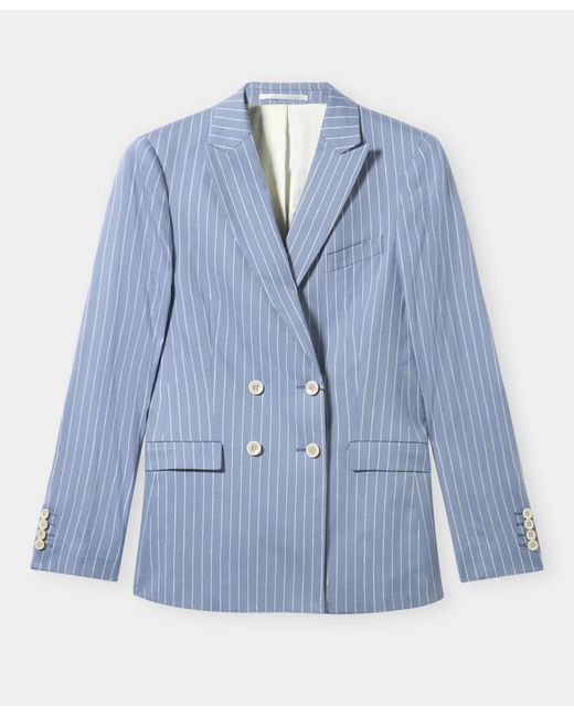Brooks Brothers Blue Pinstripe Linen Blend Double-Breasted Blazer