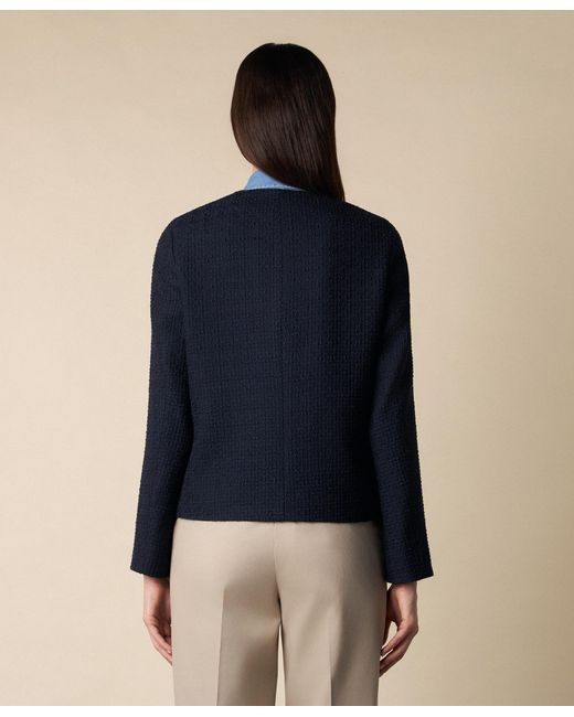 Brooks Brothers Blue Collarless Buttons Wool Jacket
