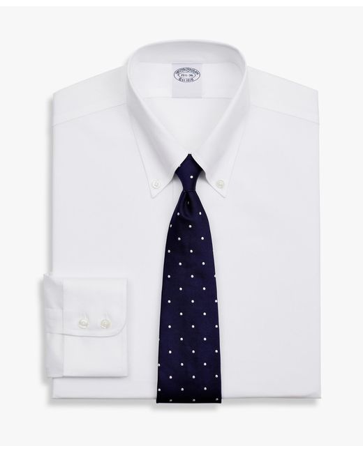 White Slim Fit Non-iron Stretch Supima Cotton Twill Dress Shirt With Button Down Collar di Brooks Brothers da Uomo