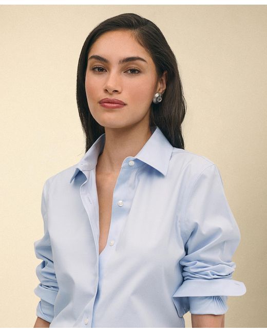 Brooks Brothers Blue Classic-fit Non-iron Stretch Supima Cotton Dress Shirt