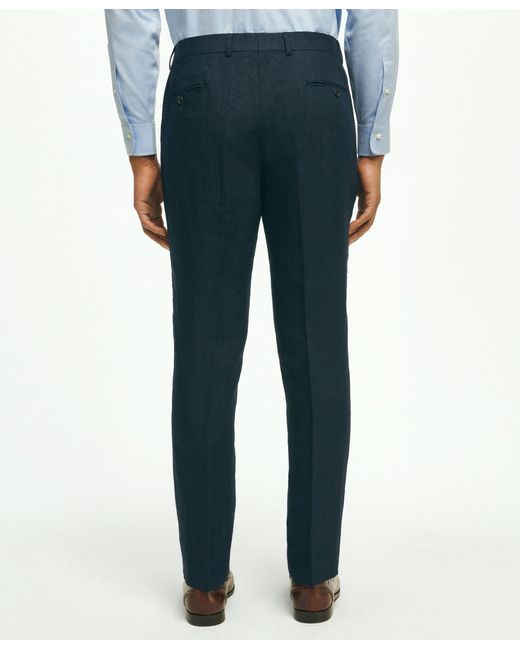Brooks Brothers Blue Classic Fit Linen Trousers for men