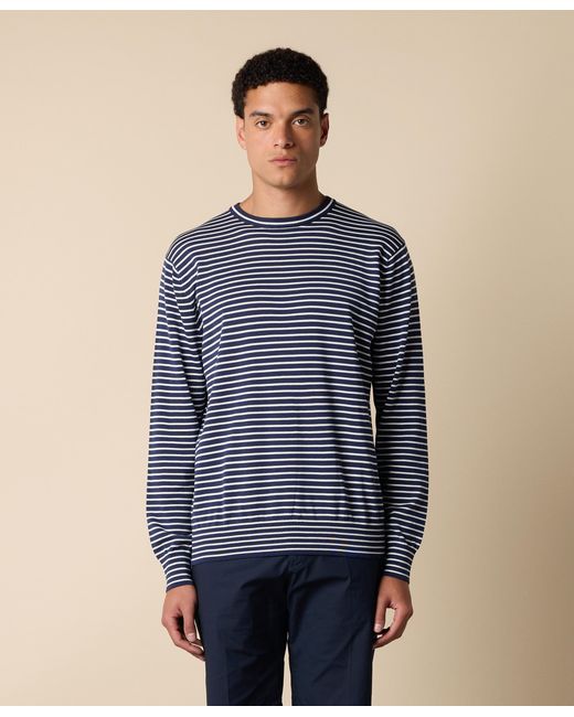 Brooks Brothers Blue Striped Cotton-Silk-Linen Crewneck for men