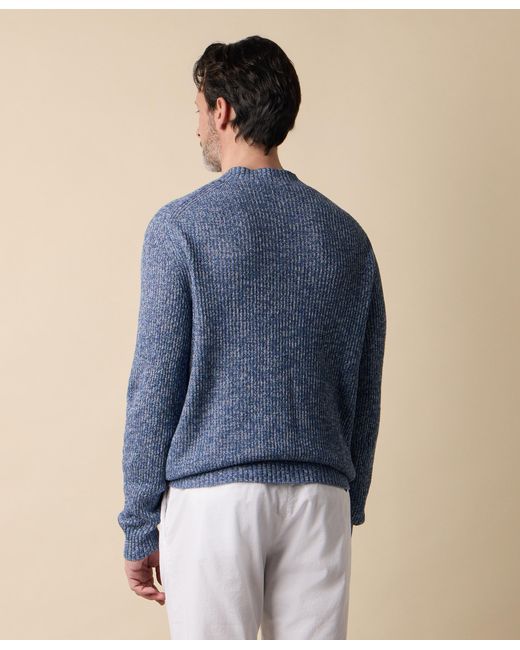 Brooks Brothers Blue Cotton-Linen V-Neck Mouliné Sweater for men